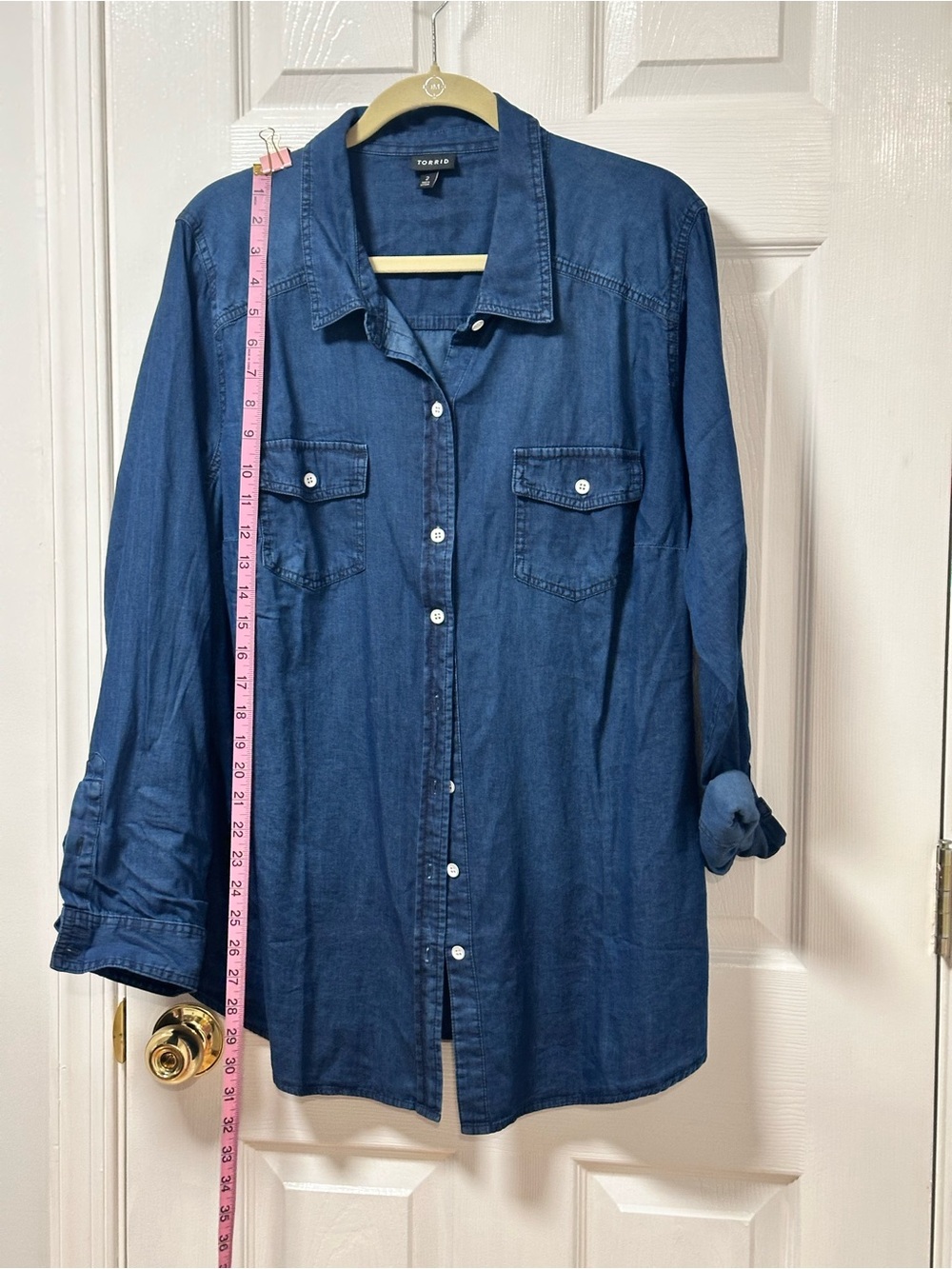 torrid Blue Denim Button-Up Shirt with Chest Pockets